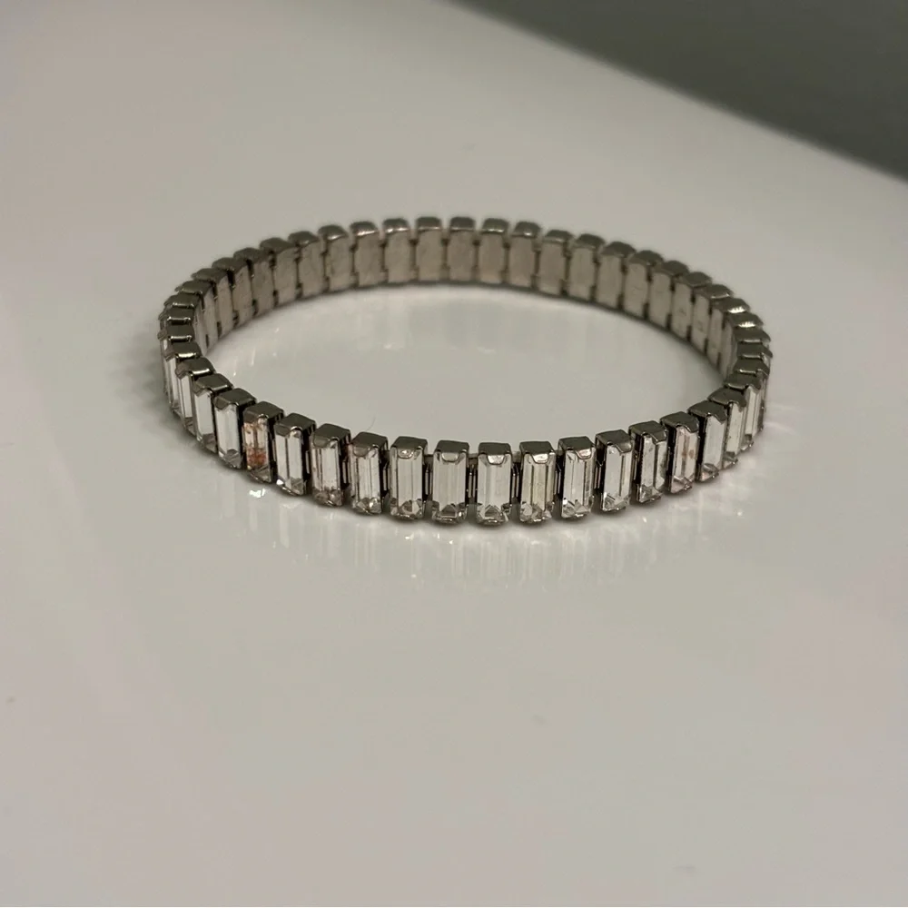 Touchstone Crystal Luxe Silver Night Stretch Bracelet Baguette Crystal - Picture 4 of 10